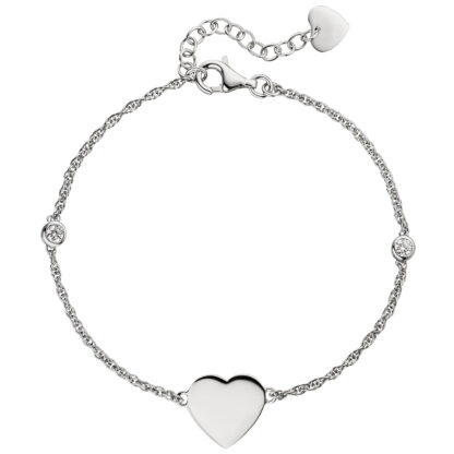 Armband Herz 925 Silber mit 2 Zirkonia 22 cm