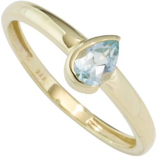 Damen Ring 333 Gelbgold mit Blautopas in blau