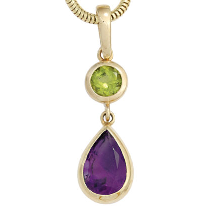 Anhänger 585 Gelbgold Peridot grün und Amethyst violett