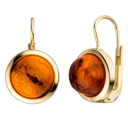 Boutons rund 333 Gelbgold mit 2 Bernsteinen orange