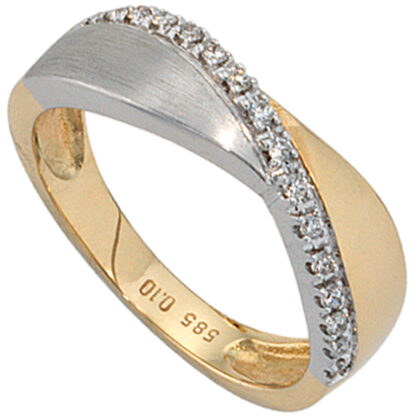 Damen Ring 585 Gelb-/Weißgold bicolor matt mit 16 Brillanten