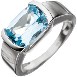 Damen Ring 585 Weißgold mit einem Blautopas hellblau