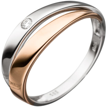 Damen Ring 585 Weiß-/Rotgold bicolor mit einem Brillant