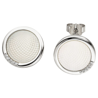 Ohrstecker 925 Silber mit Perlmutt-Einlagen und 10 Zirkonia