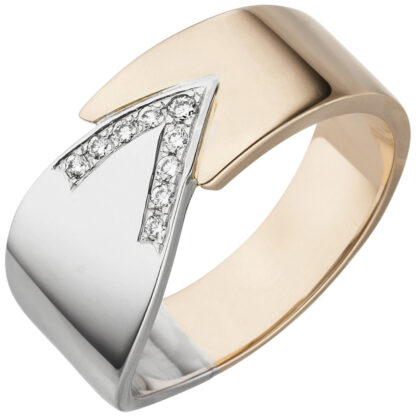 Damen Ring 585 Weiß-/Rotgold bicolor mit 9 Brillanten