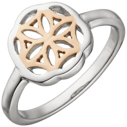 Damen Ring "Mandala" 925 Silber/teilrotvergoldet bicolor
