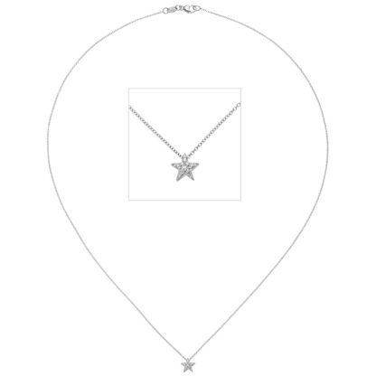 Collier mit Anhänger "Stern" 585 Weißgold 16 Brillanten 42 cm