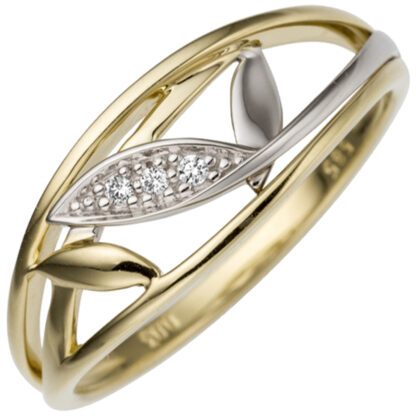 Damen Ring "Reed" 585 Gelb-/Weißgold bicolor mit 3 Brillanten