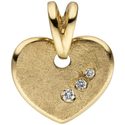 Anhänger Herz 585 Gelbgold eismatt 3 Brillanten