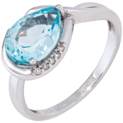 Damen Ring 585 Weißgold mit 1 Blautopas hellblau und 5 Brillanten