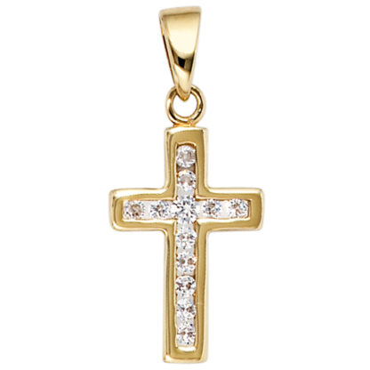 Anhänger Kreuz 333 Gelbgold mit 12 Zirkonia