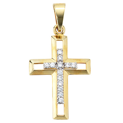 Anhänger Kreuz 333 Gelbgold mit 13 Zirkonia