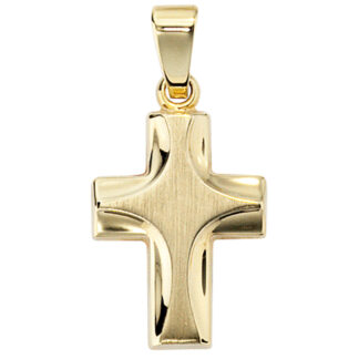 Anhänger Kreuz 585 Gelbgold mattiert