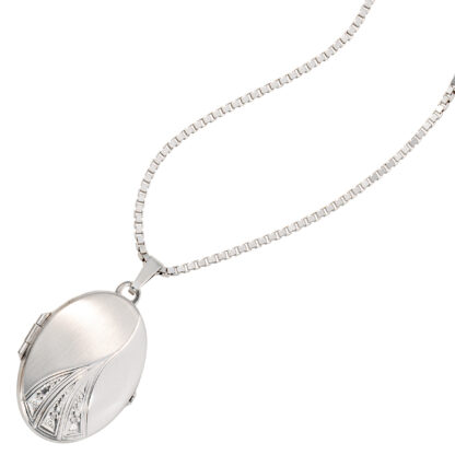 Medaillon oval 585 Weißgold mattiert 3 Brillanten