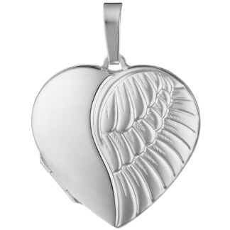 Medaillon geflügeltes Herz 925 Silber matt