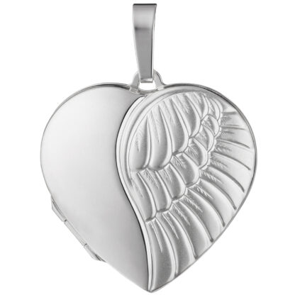 Medaillon geflügeltes Herz 925 Silber matt