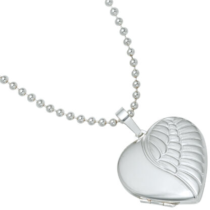 Medaillon geflügeltes Herz 925 Silber matt