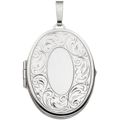 Medaillon florale Ranken oval für 2 Fotos 925 Silber matt