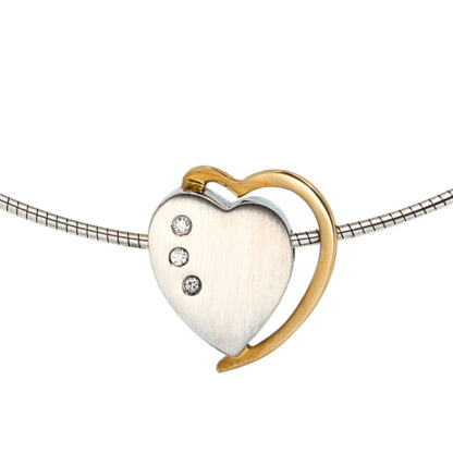 Anhänger "Herz" 585 Weiß-/ Gelbgold bicolor matt mit 3 Brillanten