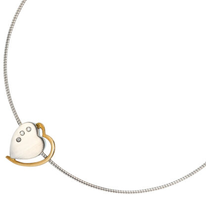 Anhänger "Herz" 585 Weiß-/ Gelbgold bicolor matt mit 3 Brillanten
