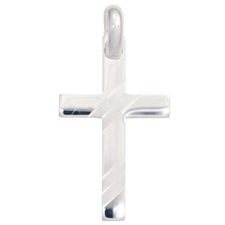 Silberkreuz-Anhänger mit polliert mit innerem mattierten Teil und dekorativen Linien im mattierten Teil.