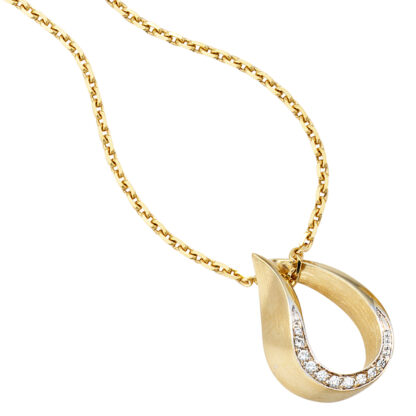 Anhänger Tropfen 585 Gelbgold bicolor teilmattiert mit 10 Brillanten